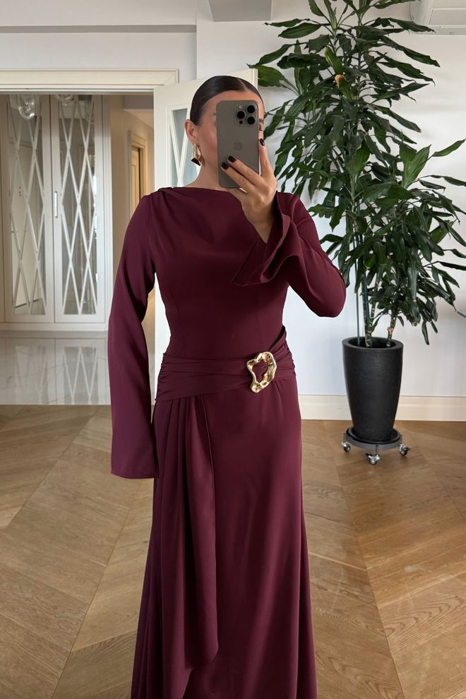 Tuba Claret Red Elegant Long Sleeve Sheath Dress Wholesale Clothing 5