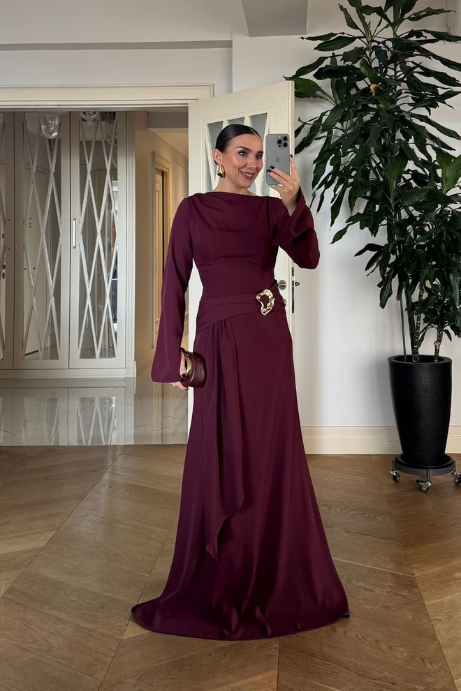 Tuba Claret Red Elegant Long Sleeve Sheath Dress Wholesale Clothing 1