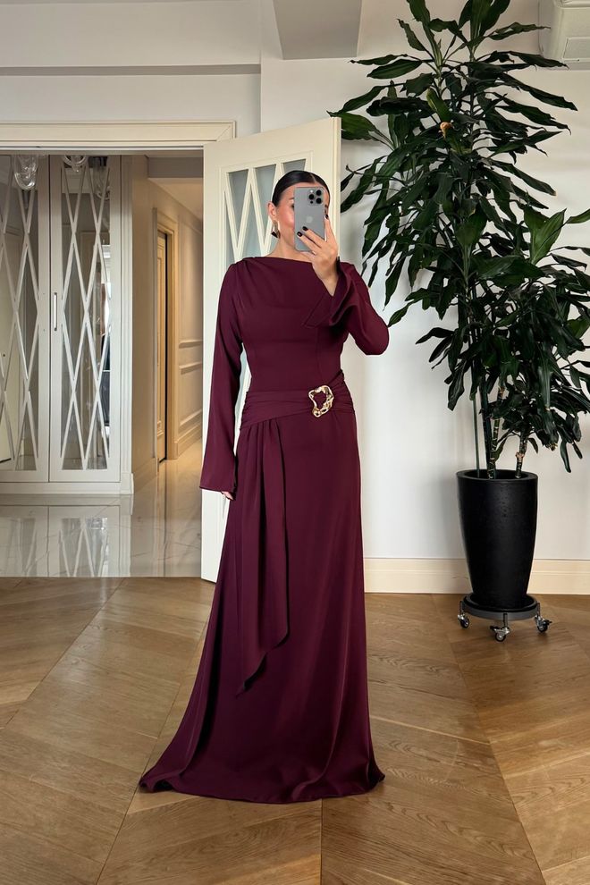 Tuba Claret Red Elegant Long Sleeve Sheath Dress Wholesale Clothing Cocktail