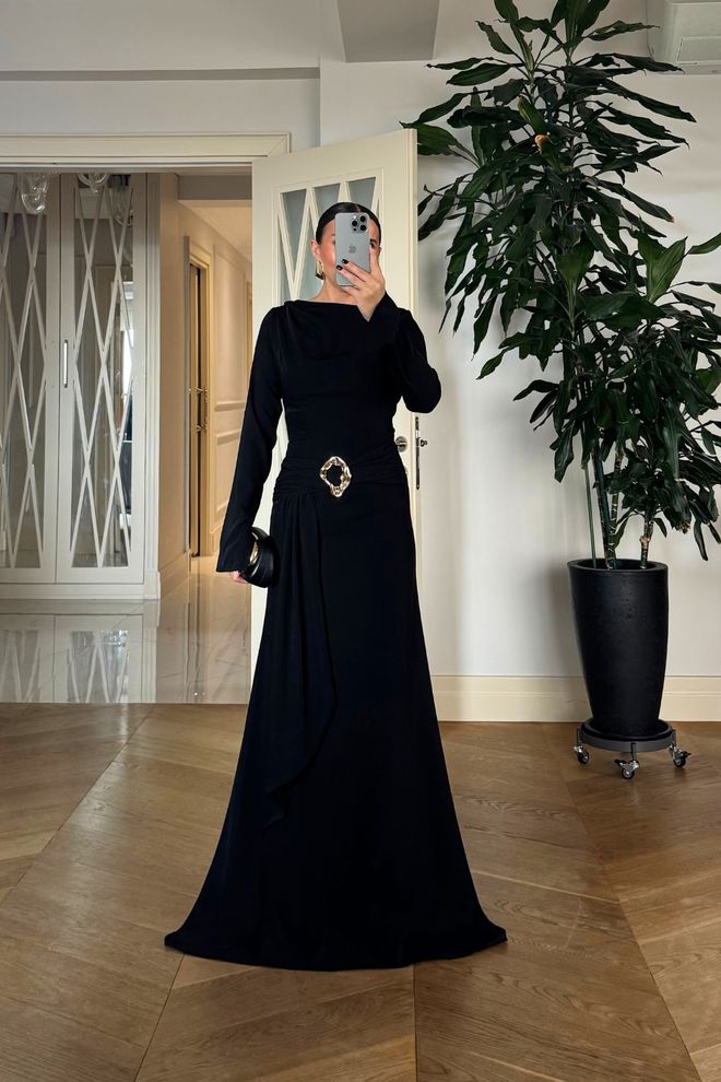 Tuba Elegant Black A Line Dress With Long Sleeves Wholesale Clothing Spring