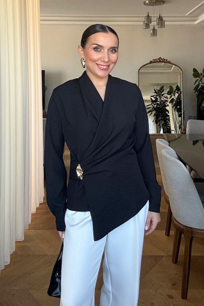 Tuba Camicia Elegante Formale Nera Abbigliamento all'ingrosso Formale