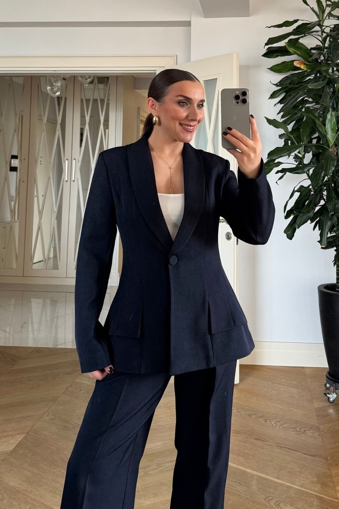 Tuba Jaqueta Azul marinho Blazer Single Breasted Slim Fit Roupas por atacado Primavera