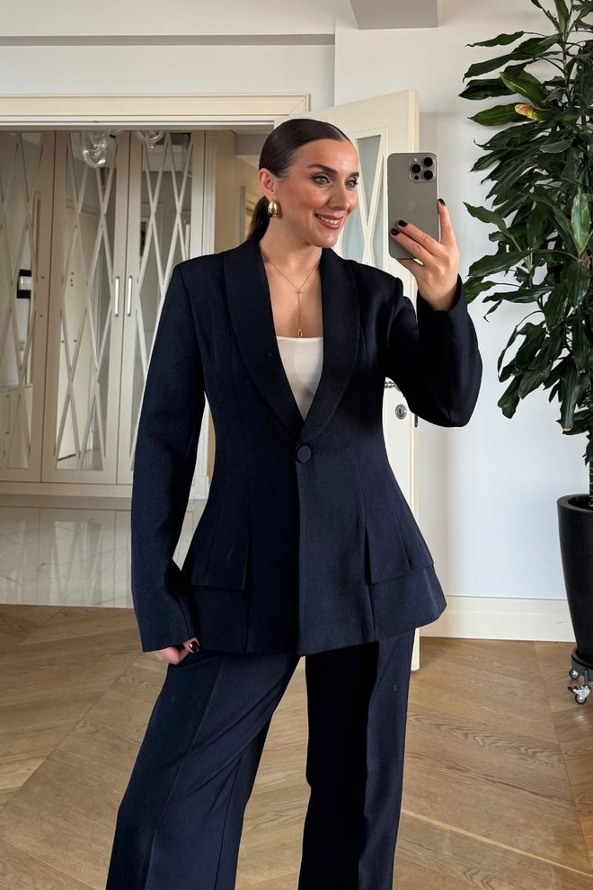 Tuba Jaqueta Azul marinho Blazer Single Breasted Slim Fit Roupas por atacado Elegante