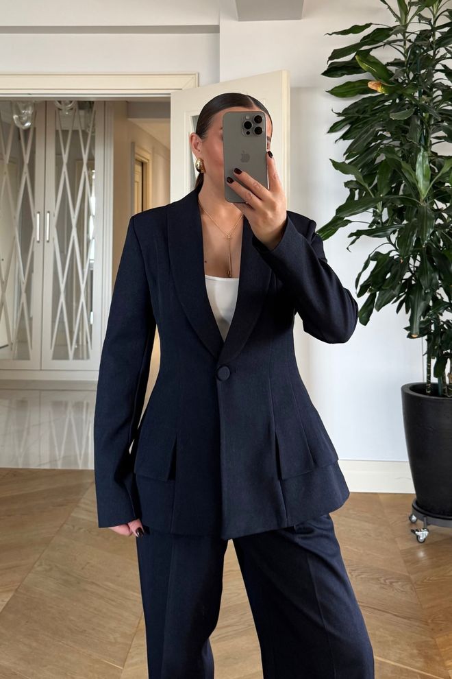 Tuba Jaqueta Azul marinho Blazer Single Breasted Slim Fit Roupas por atacado 5