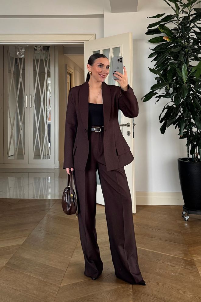 Tuba Brown Elegant High Waist Tapered Pants Wholesale Clothing 5