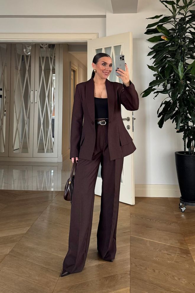 Tuba Brown Elegant High Waist Tapered Pants Wholesale Clothing Spring