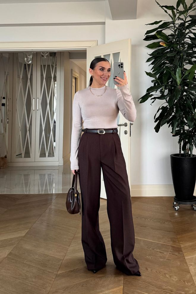 Tuba Brown Elegant High Waist Tapered Pants Wholesale Clothing 1