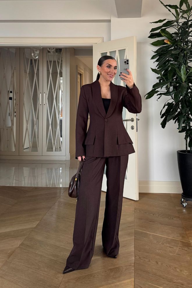 Tuba Brown Elegant High Waist Tapered Pants Wholesale Clothing 8