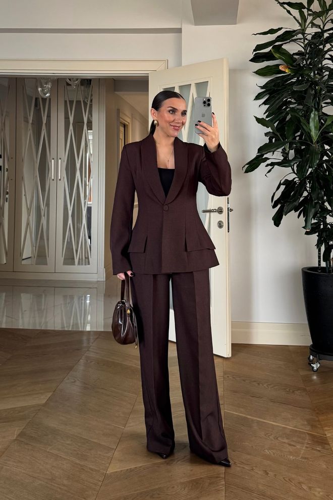 Tuba Brown Elegant High Waist Tapered Pants Wholesale Clothing Fall