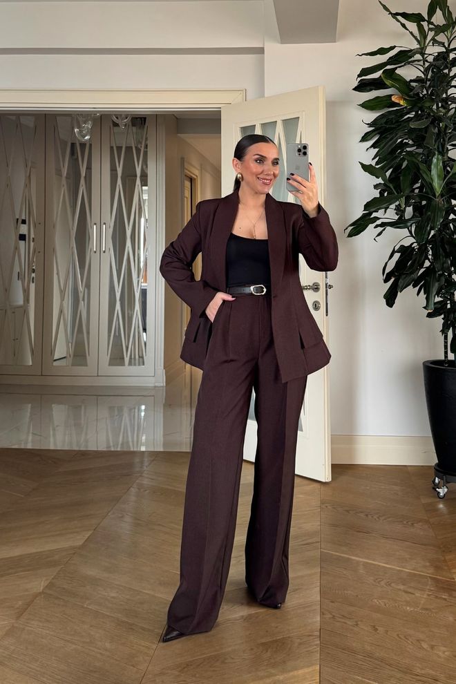 Tuba Brown Elegant High Waist Tapered Pants Wholesale Clothing Work