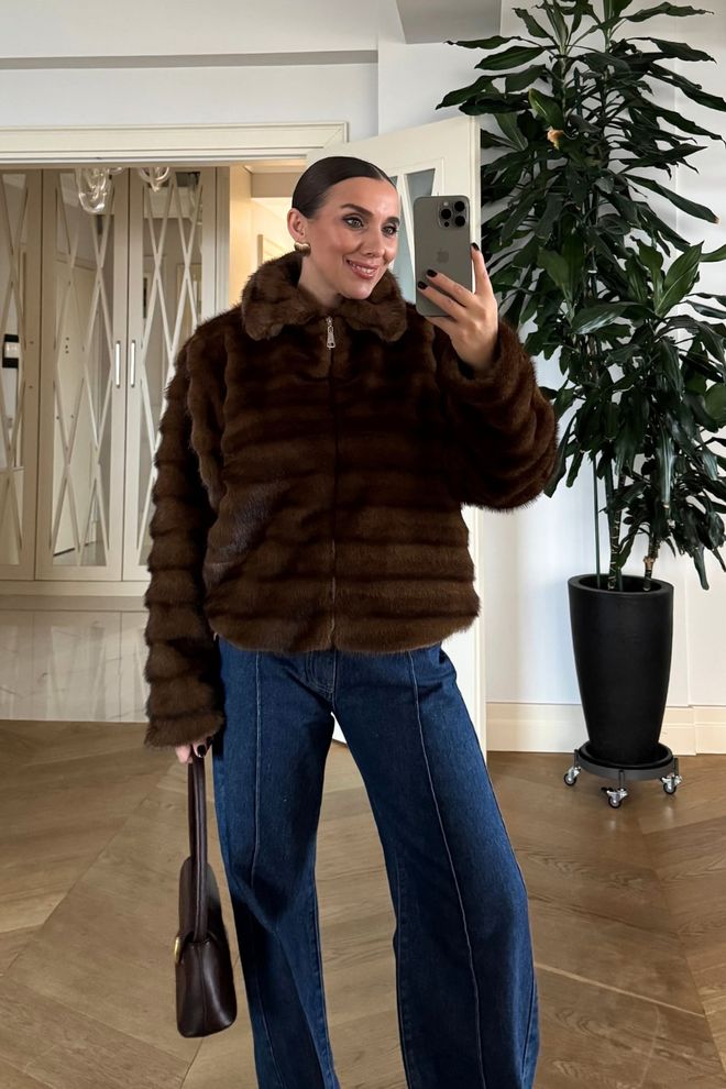 Tuba Kahverengi Kürk Ceket Toptan Giyim Gündelik