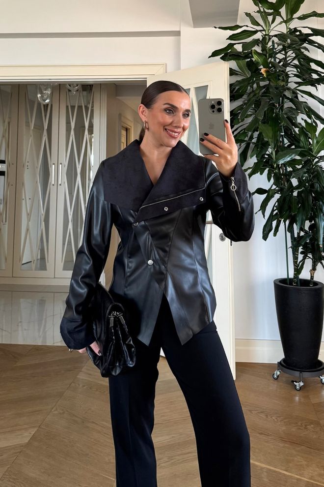 Tuba Siyah Zarif Dar Kalıp Ceket Toptan Giyim Gündelik