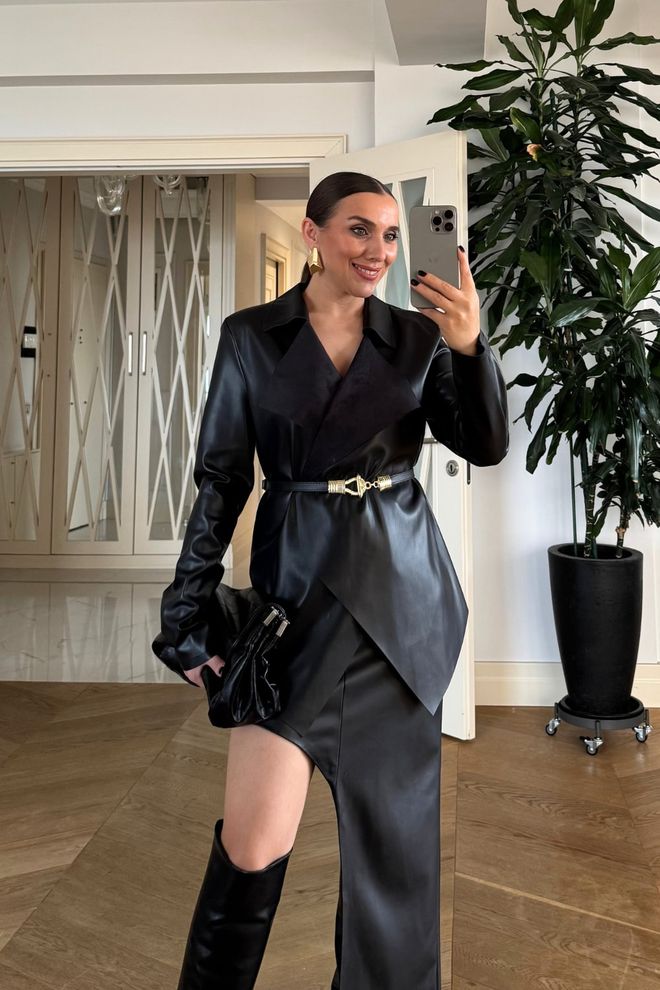 Tuba Siyah Anvelop Ceket Toptan Giyim Nostaljik