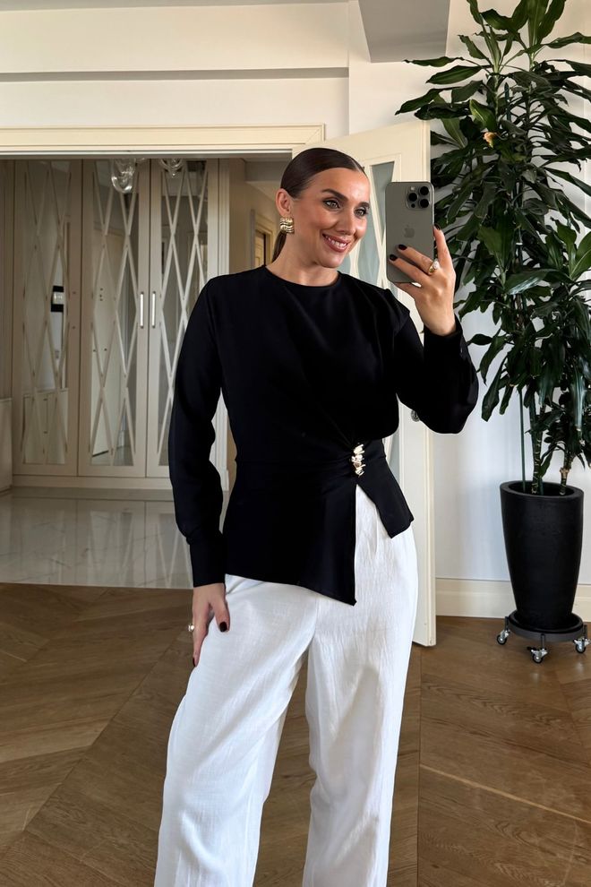 Tuba Črna Elegantna Formalna Priložnostna Majica Oblačila na debelo Ležerno