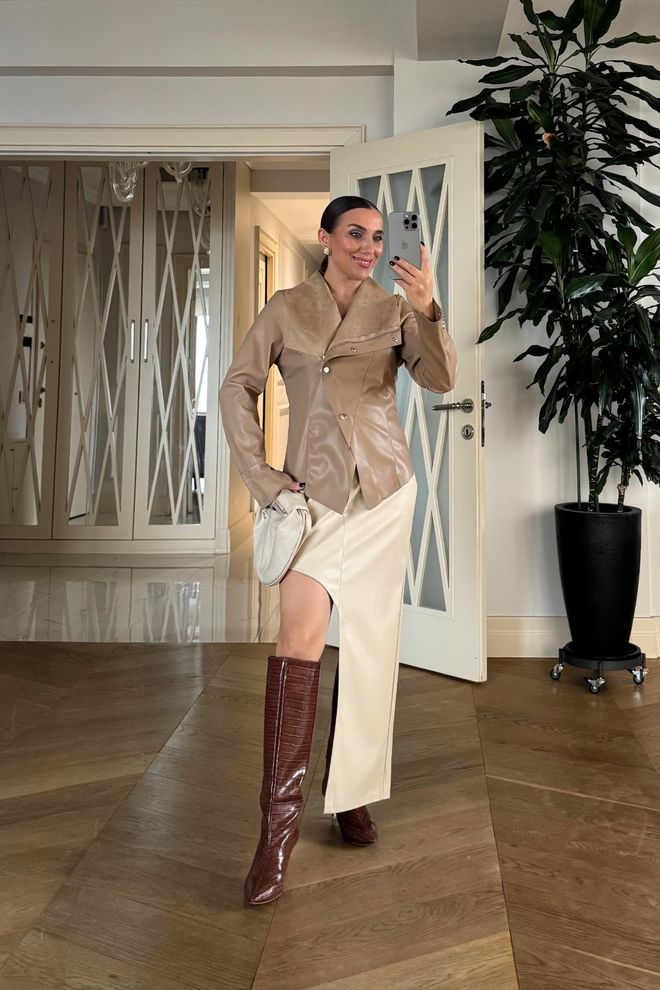 Tuba Bež Elegantna Asimetrična Maxi Krilo Oblačila na debelo Vintage