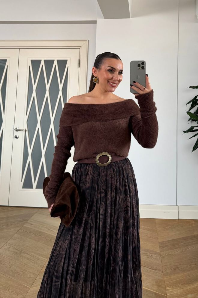 Tuba Brown Asymmetrical Midi Skirt Wholesale Clothing Winter