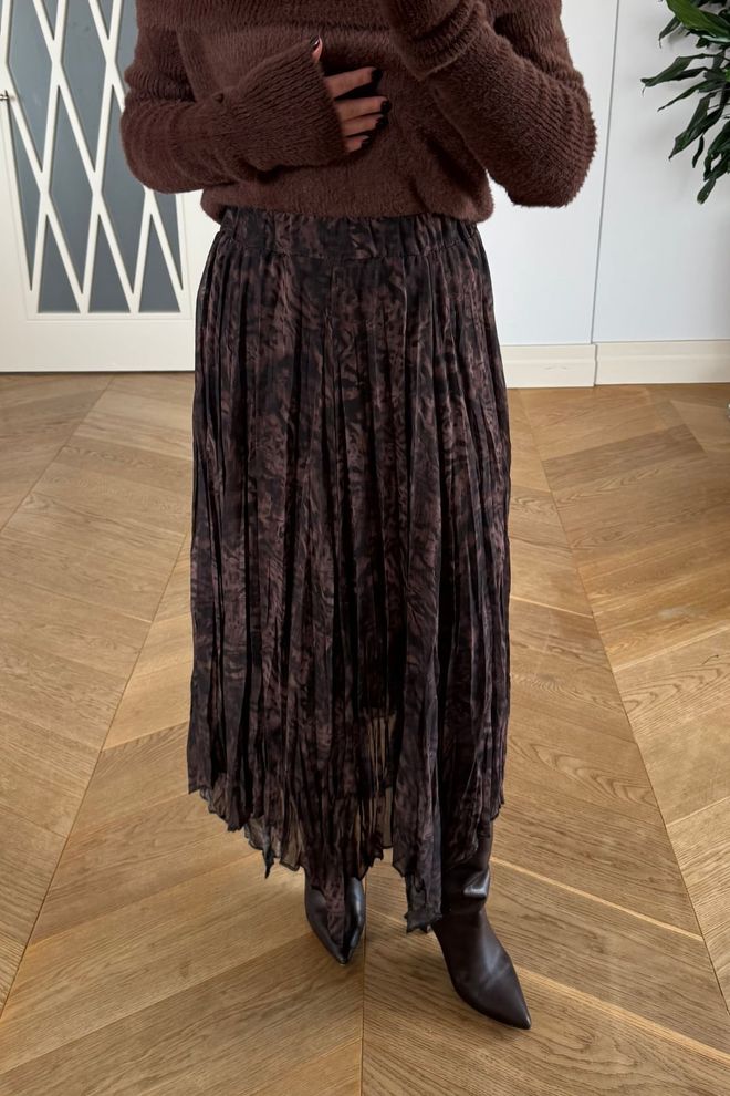 Tuba Brown Asymmetrical Midi Skirt Wholesale Clothing Work