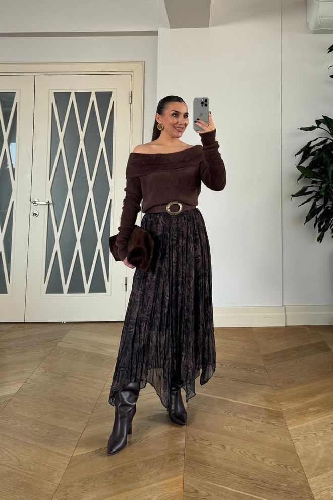 Tuba Brauner Asymmetrischer Midirock Großhandelskleidung Lässig