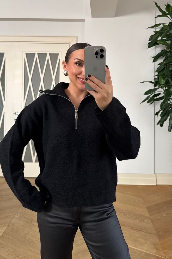 Tuba Rebeca Negra Con Cremallera Y Cuello Entallado Ropa al por mayor Casual