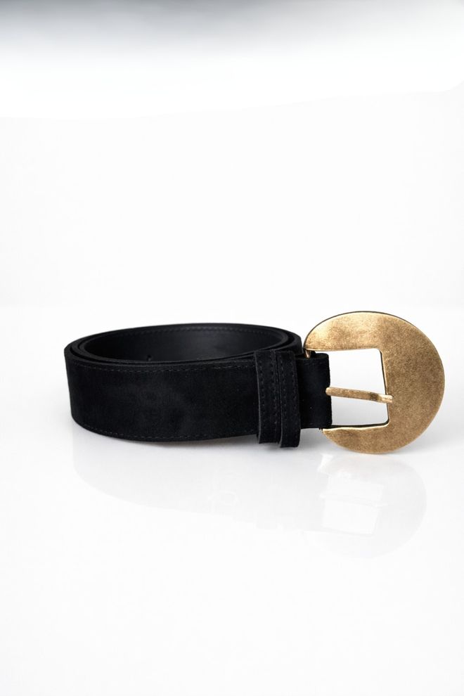 Tuba Suede Women's Belt With Oval Buckle Black Wholesale Clothing 0