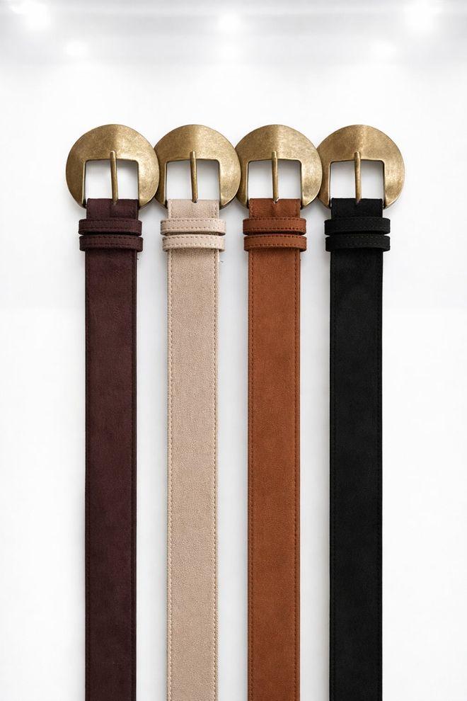 Tuba Suede Women's Belt With Oval Buckle Black Wholesale Clothing 1