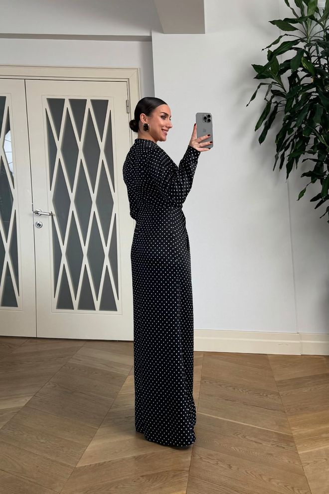 Tuba Black Elegant Formal Wrap Dress With Polka Dot Wholesale Clothing 5