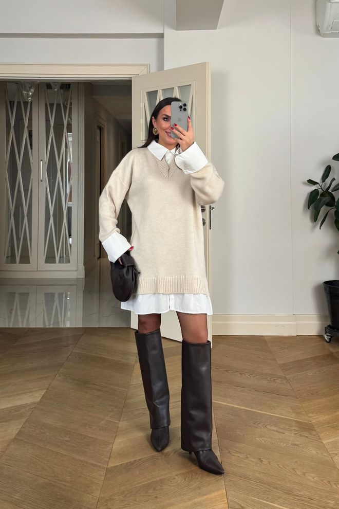 Tuba Beige Cardigan Oversized V Neck Long Sleeve Wholesale Clothing 5