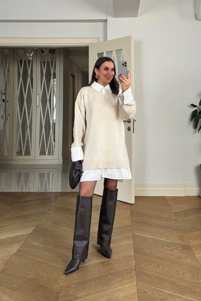 Tuba Beige Cardigan Oversized V Neck Long Sleeve Wholesale Clothing 1