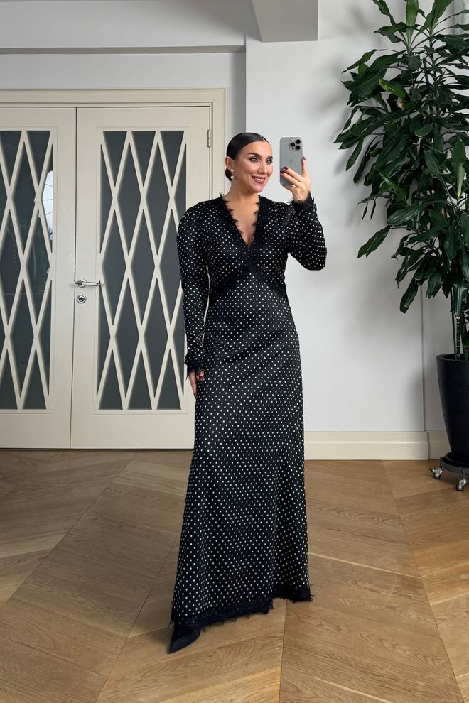 Tuba Czarna Elegancka Sukienka W Groszki Ołówkowa Hurtowa sprzedaż odzieży Klasyczny