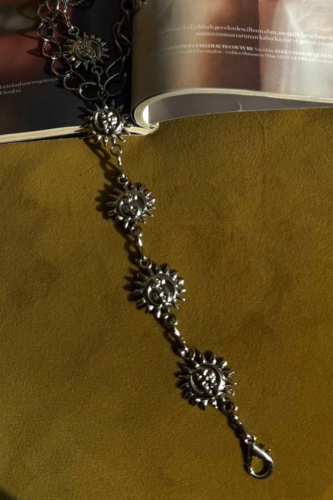 Tuba Sun Detailed Chain Women's Belt Silver Wholesale Clothing 0