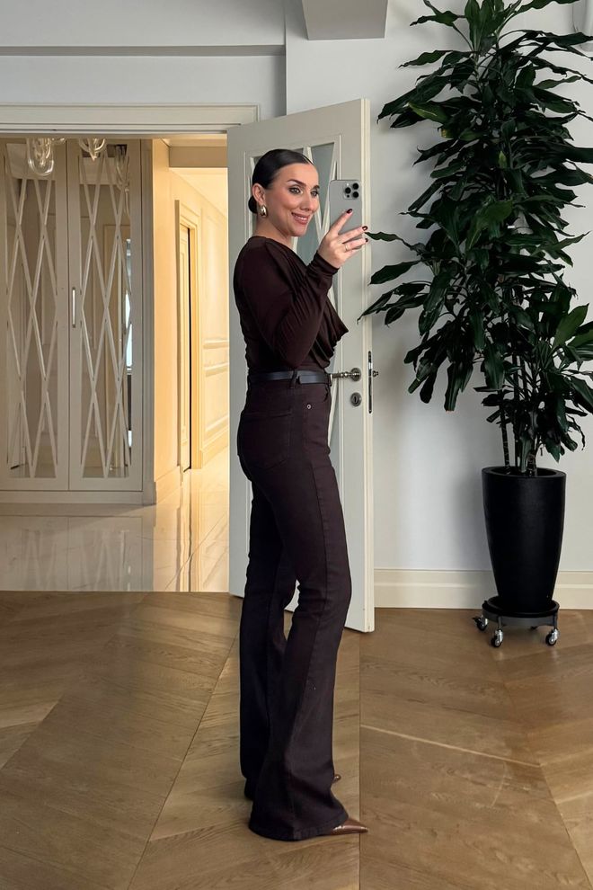 Tuba Brown Elegant High Waist Bootcut Pants Wholesale Clothing Fall