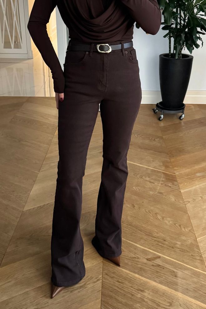 Tuba Brown Elegant High Waist Bootcut Pants Wholesale Clothing Graduation