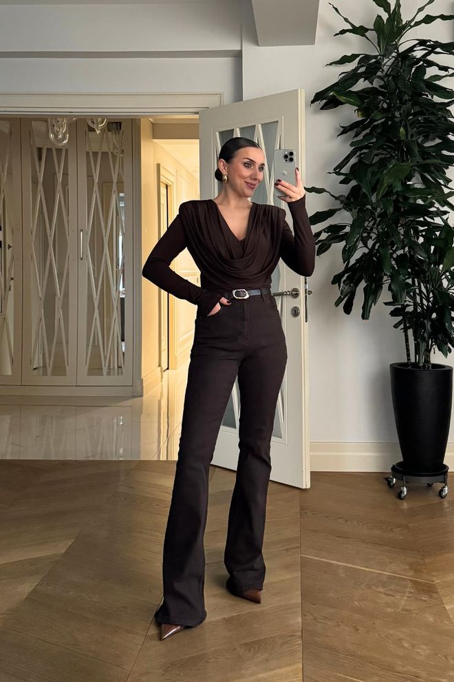 Tuba Brown Elegant High Waist Bootcut Pants Wholesale Clothing Work