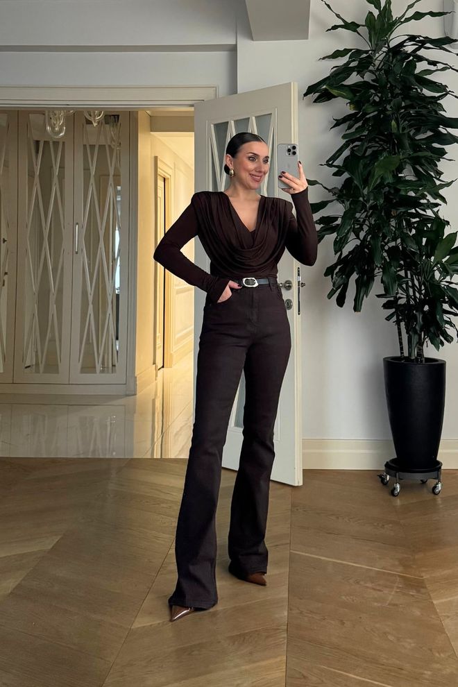 Tuba Brown Elegant High Waist Bootcut Pants Wholesale Clothing 1