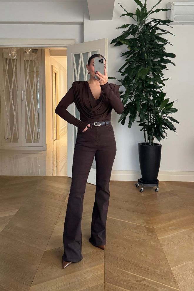 Tuba Brown Elegant High Waist Bootcut Pants Wholesale Clothing Casual