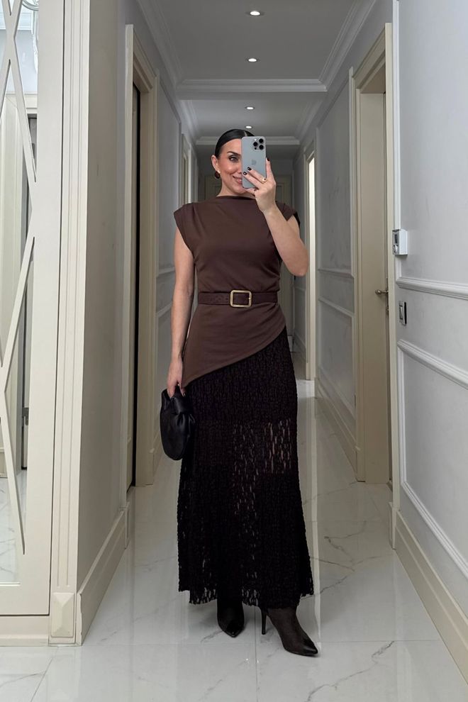 Tuba Brown Elegant Formal Shirt With Cap Sleeves Wholesale Clothing Work