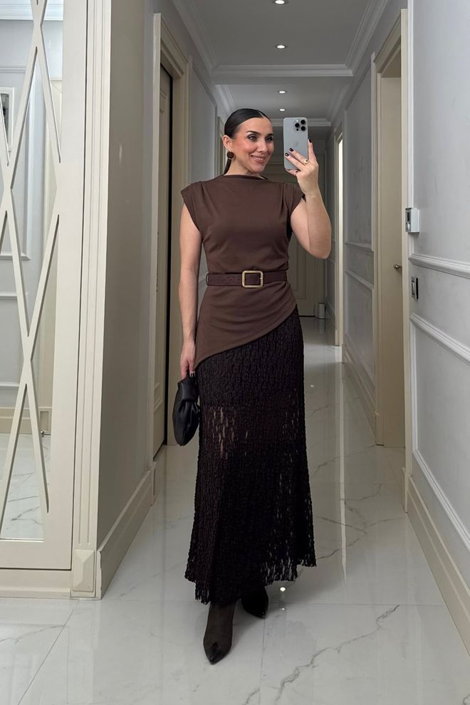 Tuba Brown Elegant Formal Shirt With Cap Sleeves Wholesale Clothing Spring