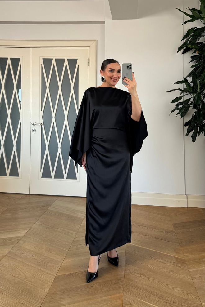 Tuba Rochie Neagră Elegantă Tip Teacă Cu Mâneci Lungi Pelerină Îmbrăcăminte cu ridicata Formal