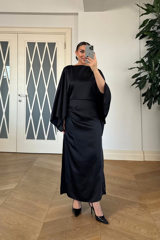 Tuba Rochie Neagră Elegantă Tip Teacă Cu Mâneci Lungi Pelerină Îmbrăcăminte cu ridicata Primăvară