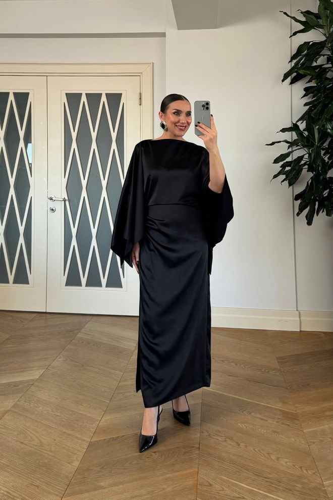 Tuba Rochie Neagră Elegantă Tip Teacă Cu Mâneci Lungi Pelerină Îmbrăcăminte cu ridicata Cocktail