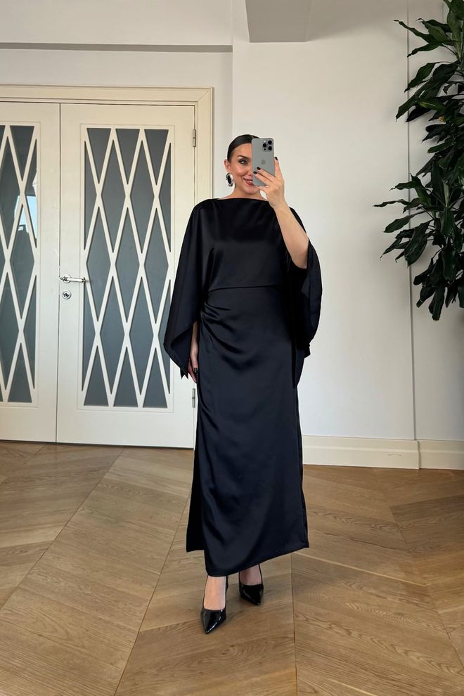 Tuba Rochie Neagră Elegantă Tip Teacă Cu Mâneci Lungi Pelerină Îmbrăcăminte cu ridicata Nuntă