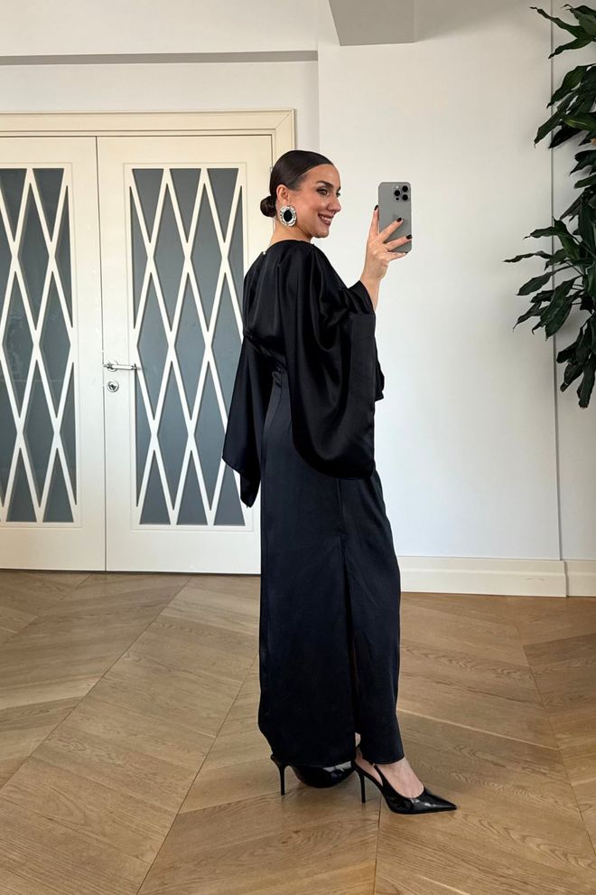 Tuba Rochie Neagră Elegantă Tip Teacă Cu Mâneci Lungi Pelerină Îmbrăcăminte cu ridicata Toamnă