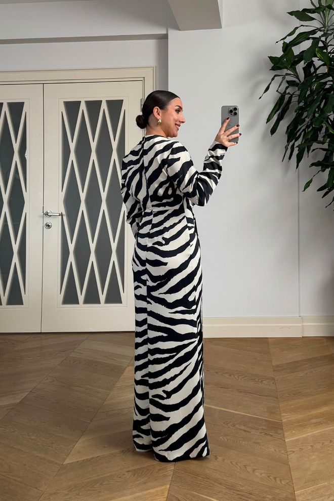 Tuba Black Elegant Wrap Dress With Animal Print Wholesale Clothing Fall