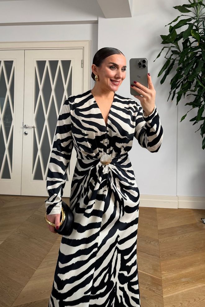 Tuba Black Elegant Wrap Dress With Animal Print Wholesale Clothing Spring