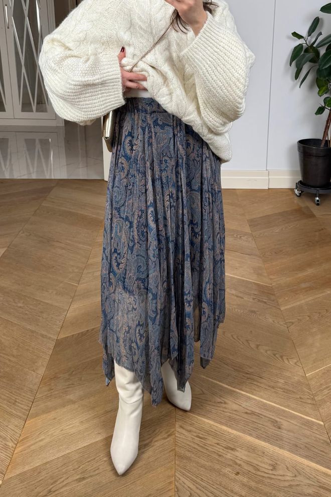 Tuba Blue Boho Midi Asymmetrical Skirt Wholesale Clothing Spring