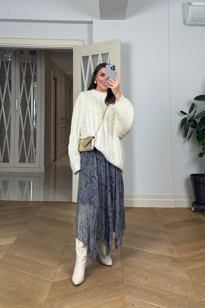 Tuba Blue Boho Midi Asymmetrical Skirt Wholesale Clothing Lounge