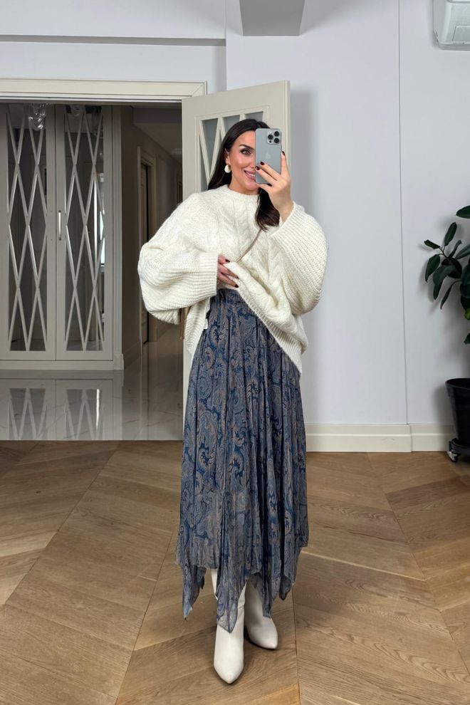 Tuba Blue Boho Midi Asymmetrical Skirt Wholesale Clothing Boho