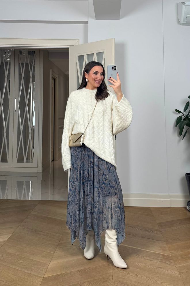 Tuba Blue Boho Midi Asymmetrical Skirt Wholesale Clothing Casual