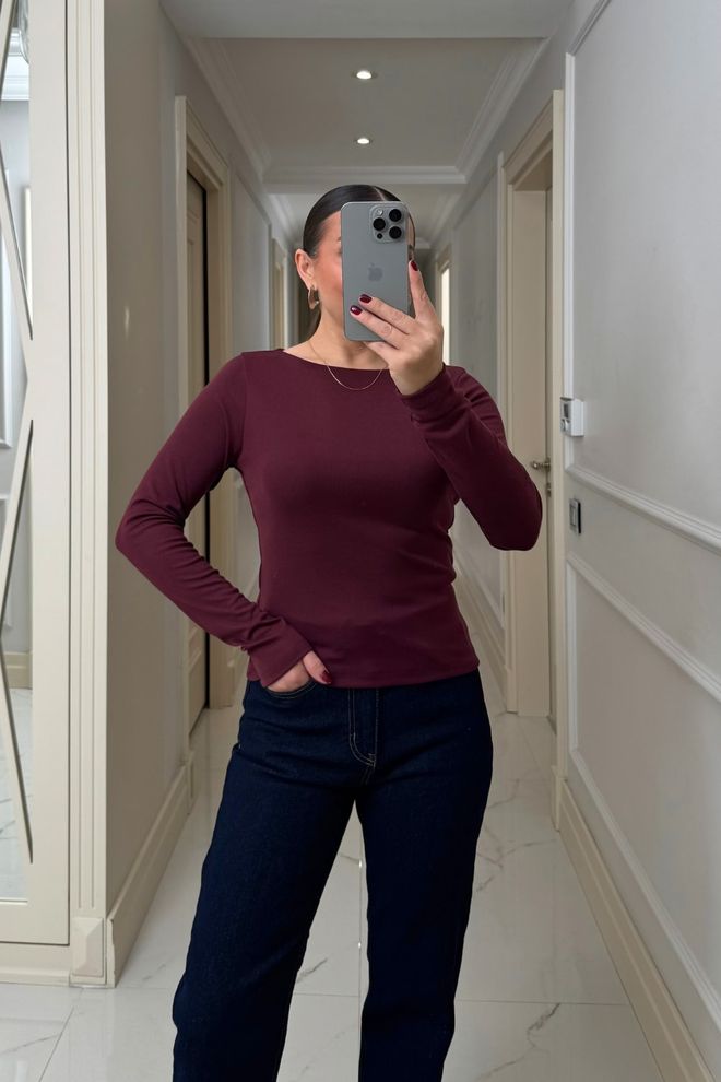 Tuba Casaco De Malha Vermelho Clarete Slim Fit Decote Barco Roupas por atacado Primavera