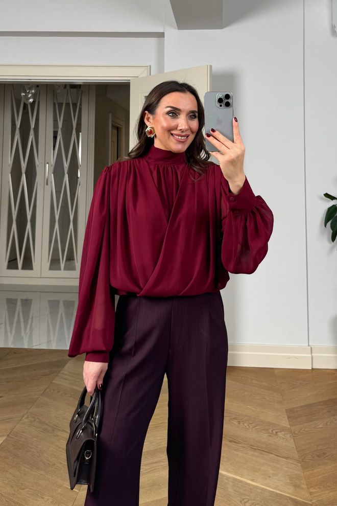 Tuba Cămașă Elegantă Roșu Bordo Îmbrăcăminte cu ridicata Vintage